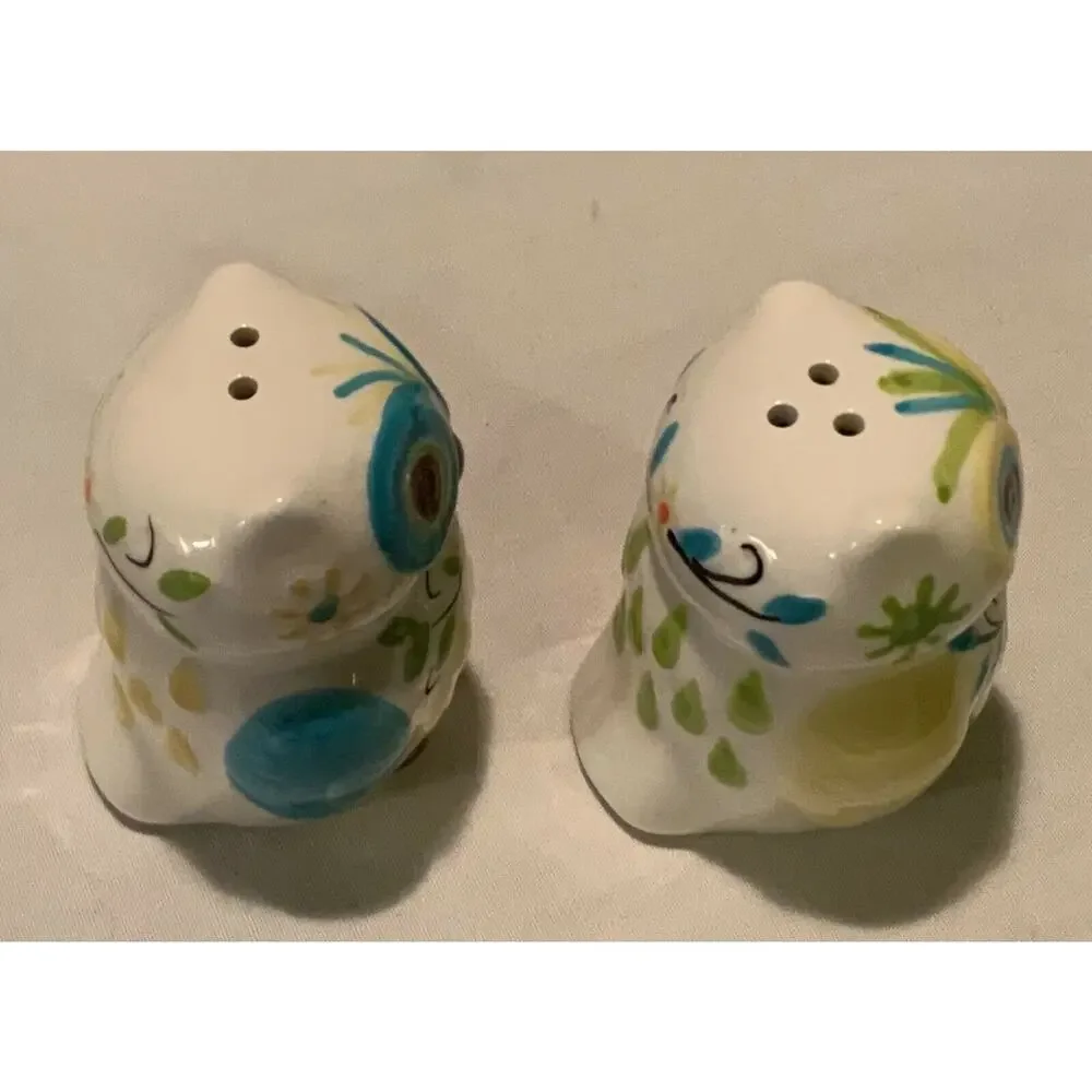 BOSTON WAREHOUSE Floral Owl Ceramic Salt & Pepper Shakers With Stoppers Deco UEC